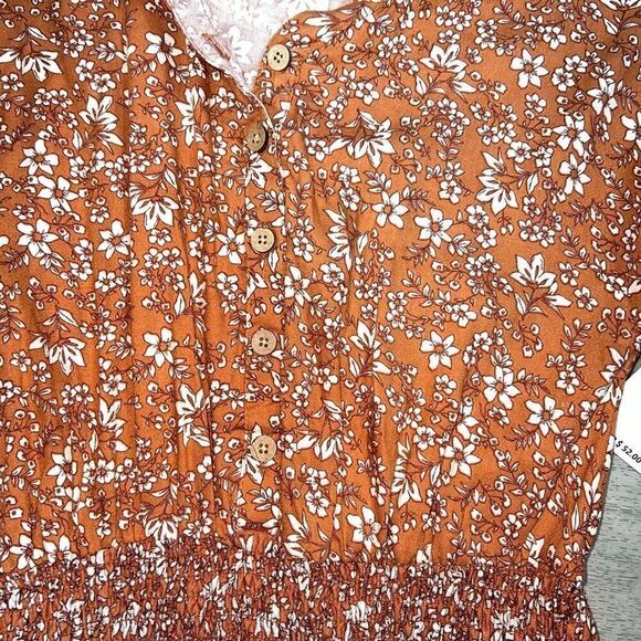 Jessica Simpson Floral Button Down Smock Waist Tunic Skirt Top, Girls XL (12) - Picture 4 of 12